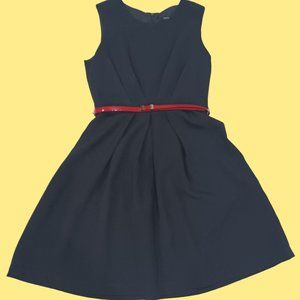 Sharagana Black Sheath Dress with Red Belt Size 8